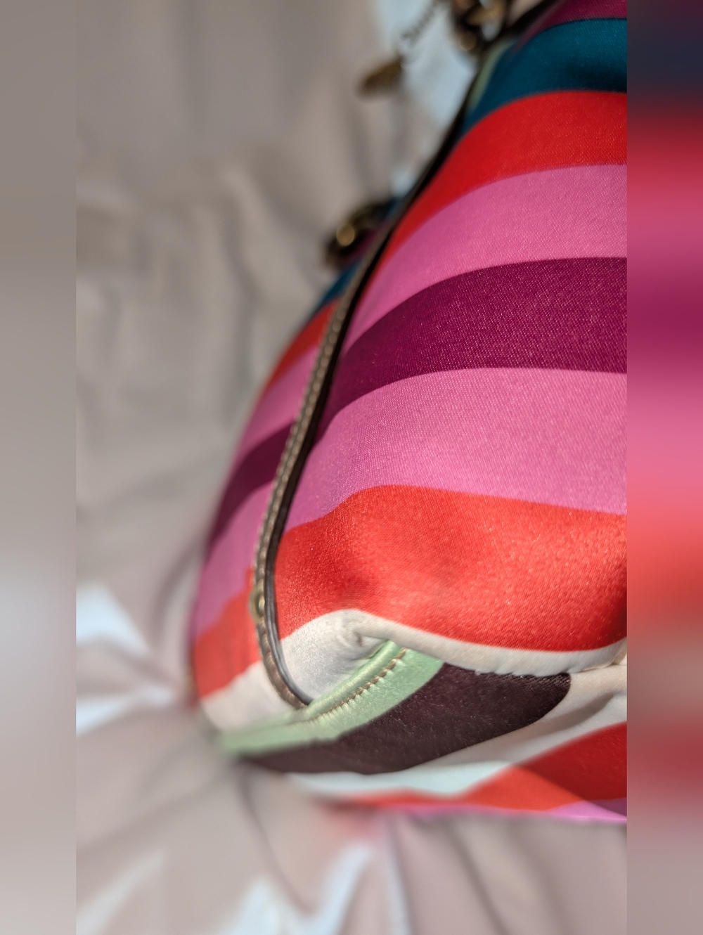 COACH LEGACY SATEEN STRIPE MEDIUM TOTE RARE MULTICOLOR GUC - Picture 10 of 16